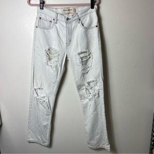 Levis 505 Jeans Mens 29X30 Light Blue Denim Distressed Straight Leg Mid Rise